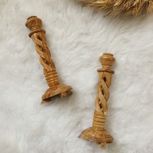 〰️SOLD〰️ Handmade Spiral Wooden Candlestick Pair